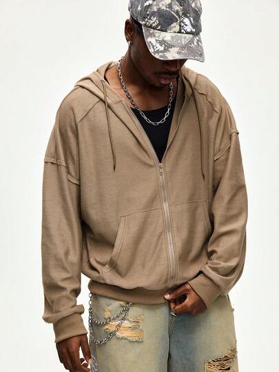 Street Life Herren Einfarbiger Raglan-Ärmel Langarm Kordelzug Lässig Raglan-Ärmel Reißverschluss Hoodie