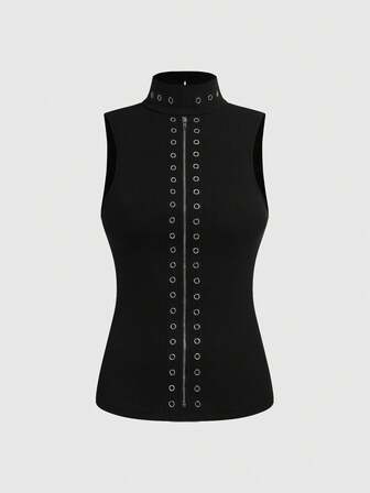 J-Fashion Top corto ajustado de punto con ojetes de estilo punk callejero