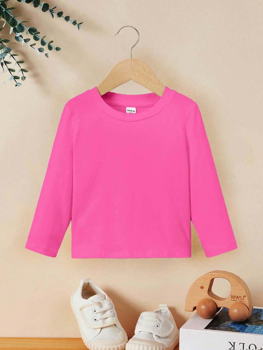 男婴休闲长袖圆领上衣，适合秋季穿着 - 玫紅色 - 查看 1