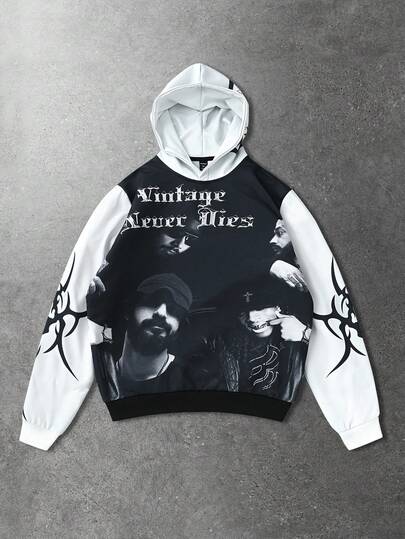 Felpa con cappuccio casual e ampia da uomo a maniche lunghe