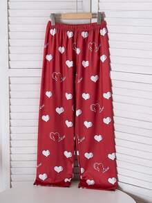 Mädchen Herz Muster Rundhals Lässig Langarm Pyjama Set - Bordeaux - Übersicht 6
