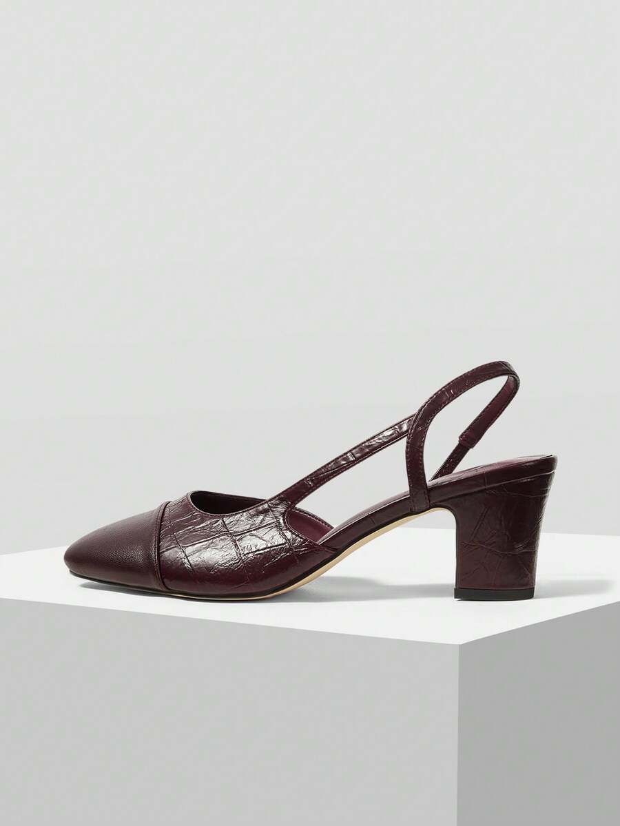 MOTF WOMEN'S EUROPEAN AND AMERICAN NEW COMFORTABLE AND SIMPLE SPLICING WITH HIGH HEELS - Burgundy - View 2