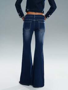 TRNVIE Y2K Fashion Casual Washed Low Waist Flare Jeans - Medium Wash - View 2