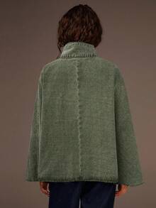 Athîral 女士单排扣宽松休闲牛仔斗篷外套 - 綠色 - 查看 2