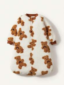 Cozy Pixies 1 个婴儿睡袋，加厚双面绒熊印花长袖睡袋。