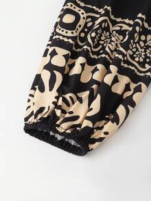 SHEIN Franclia Women's Casual Print V-Neck Loose Lantern Sleeve Dress - Black - View 4