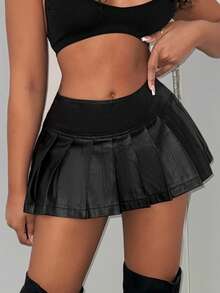 Slaydiva 2026 New Style/Easter/Western/Holiday New Year Valentine's Day Sexy/Streetwear For Women/Gyaru High Waist Stretchy Black PU Mini Skirt Plus Size Summer - Black - View 2