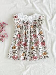 Vintaside Kids Váy tay lửng cổ Peter Pan rộng rãi cho bé gái - Màu tím - Xem 2