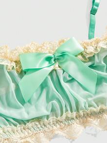 ROMWE Kawaii Romantic Floral Lace & Mesh Sexy Lingerie Set