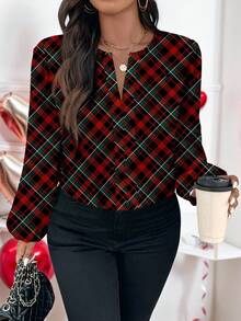 EMERY ROSE Elegancka, romantyczna koszula damska w kratę w dużym rozmiarze, odpowiednia na jesień/zimę, jesienna koszula damska, Nowy Rok, Walentynki, Boże Narodzenie - Wielokolorowe - Zobacz 7