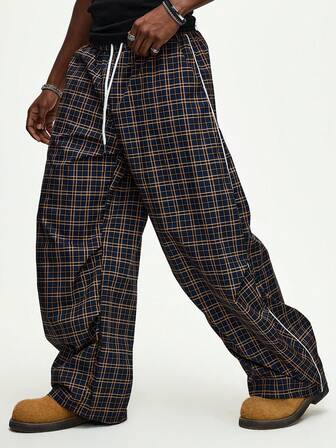 Pantaloni casual a gamba larga a quadri da uomo