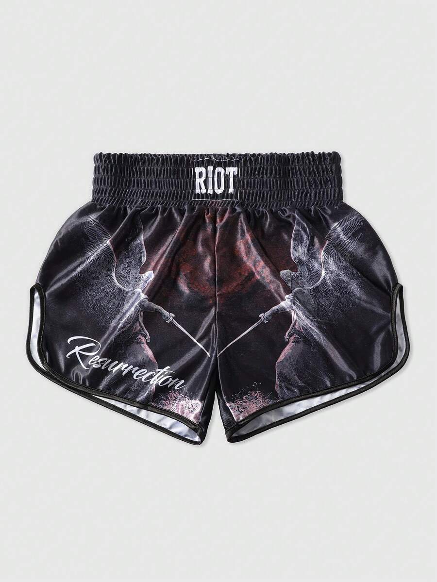 ROMWE MEN Street Life Quần short thể thao nam, quần short đấm bốc, quần short bóng rổ, mùa hè - màu đen - Xem 1