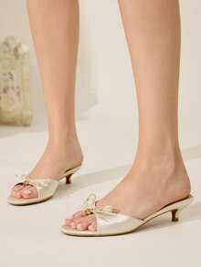 CUCCOO CHICEST Giày sandal đế mỏng đính nơ thời trang dành cho nữ, thích hợp để mang hàng ngày - Màu be - Xem 6