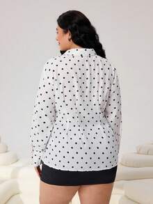SHEIN EZwear 大码女式时尚休闲波点印花高腰衬衫 - 彩色 - 查看 2