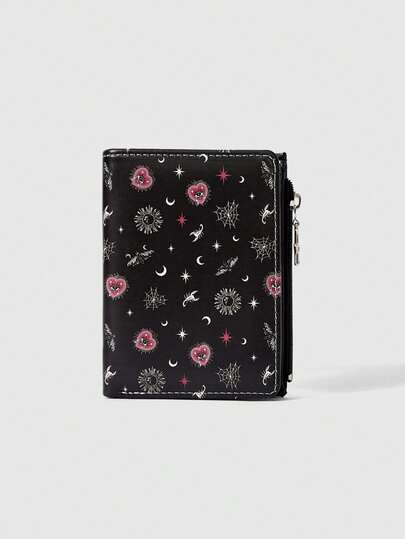 Fairycore Gothic Style Wallet, Punk Girl Love Eye Gem Crystal Teardrop, Star, Sun, Sword Creative Design Pentagram Zipper Coin Purse, Casual Fashion Card Holder