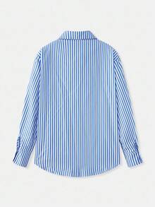 Maija 女士休闲条纹长袖衬衫，适合外出、通勤或日常社交场合。舒适百搭，毕业季女士休闲衬衫之选。 - 藍色 - 查看 9
