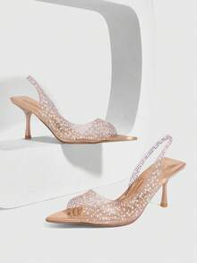 CUCCOO SZL Women's Pointed Toe Faux Pearl Rhinestone Design Elegant High Heel Sandals - Rose Gold - View 2