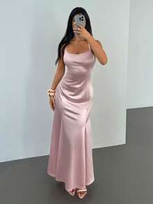 Aloruh 浪漫粉色露背连衣裙，性感吊带鸡尾酒会礼服，情人节必备 - 粉色 - 查看 7