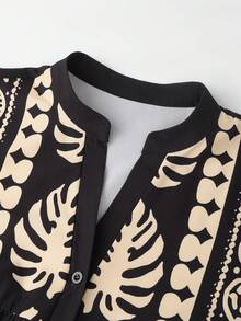 SHEIN Franclia Women's Casual Print V-Neck Loose Lantern Sleeve Dress - Black - View 6