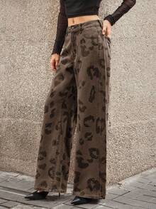 Selenza 女士时尚水钻装饰印花牛仔裤 - 棕色 - 查看 7