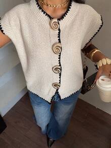 Siren Gaze Women's Casual Commuter Metal Buckle Knit Cardigan, Spring Ladies Knitted Sweater, Summer Casual, Birthday , Going Out Top - Apricot - View 4