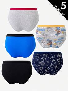 5条装男童舒适纯棉可爱科幻机器人印花三角裤 - 彩色 - 查看 2