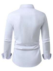 Manfinity Mode 男士白色撞色拼接商务长袖衬衫 - 白色 - 查看 2