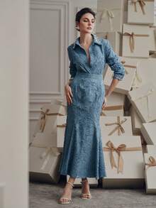 Anewsta Women's Elegant Commuter Embroidered Sequins Beaded Blouse - Blue - View 5