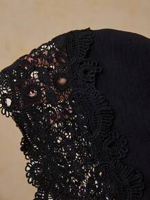 Freevana Women's Vacation Black Off-Shoulder Long Sleeve Cinched Waist A-Line Dress, Lace Trim Cuffs Loose Dress, Forest Style Autumn/Winter Dress Black Off Shoulder Dress - Black - View 6