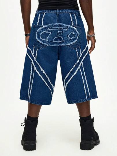 Street Life Herren Destroyed Patchwork Blau Denim Shorts