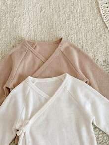 Cozy Pixies Newborn Baby Boy/Girl 4pcs Set: Solid Color Knit Soft Crew Neck Long Sleeve Top & Elastic Waist Pants - Multicolor - View 4