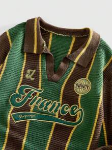 ROMWE MEN Street Life Sweter z kołnierzykiem inspirowany piłką nożną w stylu vintage, dla starszych dzieci - Wielokolorowe - Zobacz 4