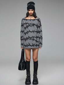 ROMWE Grunge Punk Autumn/Winter Fashion Punk Thorn Pattern Loose Pullover Sweater