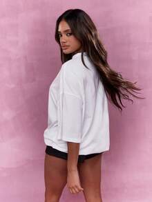 MISSGUIDED T-shirt oversize col rond avec logo brodé de rue - Blanc - Voir 2