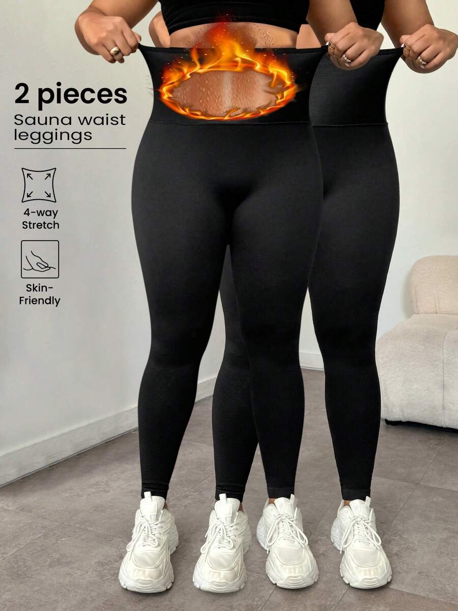 SHEIN Velisys Plus Size Waistband Splice Sweat-Wicking Fabric Sports Pants - Black - View 1