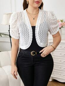 Reflora Plus Size Women Thin Jacket, Elastic Knit Lightweight Jacket Suitable For Spring, Summer, Autumn, White, Versatile Spring Outfits White Shrug Shrugs For Women Bolero Shrug White Cardigan Woman Cardigan