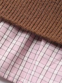 Dazy Plus 时尚休闲撞色拼接衬衫领宽松字母刺绣大码女式套头毛衣，秋冬款 - 棕色 - 查看 8