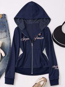 Glimmora Women's Casual Street Style Hooded Sweatshirt - Navy Blue - View 4