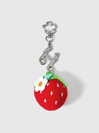 Kawaii 1 pieza Llavero y anillo de llave con diseño de nota musical de flor de fresa roja, accesorio multifuncional lindo y de moda para bolso, pantalones, escuela, compras, citas