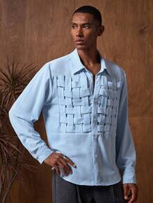 AKNOTIC 男士天蓝色休闲时尚衬衫，舒适百搭，适合聚会和派对等场合。 - 藍色 - 查看 3