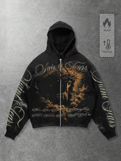 Street Life sweat-shirt à capuche zippé avec cordon de serrage et imprimé slogan de rue pour hommes