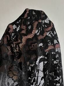 Islaluna Women's Fashionable Sexy Sheer V-Neck Tie Front Long Sleeve Lace Blouse - Black - View 7