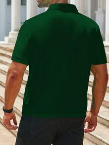 Manfinity Homme 男士休闲通勤纽扣半开襟 Polo 衫 高尔夫球衫 男士 Polo 衫 领子 Manfinity 男士夏季纯色短袖休闲通勤 Polo 衫 高尔夫球衫 男士短袖 Polo 衫 - 墨綠色 - 查看 2