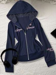 Glimmora Women's Casual Street Style Hooded Sweatshirt - Navy Blue - View 1