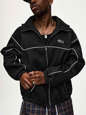Street Life Men's Zipper Front Casual Contrast Stripe Hoodie Sweatshirt