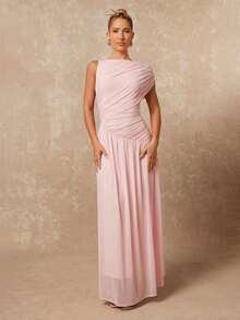 Lumalex 女士简约纯色荷叶边粉色连衣裙，夏季 - 粉色 - 查看 4