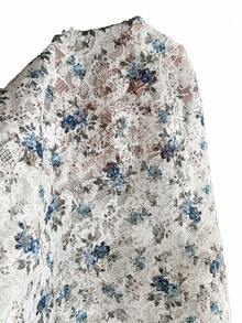 Florisole Women's White And Blue Floral Embroidery Long Dress,Elegant V-Neck Pleated Fitted Waist Long Sleeves Resort Dress,Autumn Tea Party Holiday Dresses - Blue and White - View 7