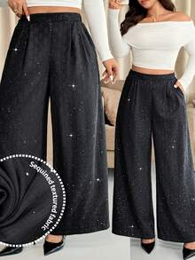 Vionelle Quần dài vải jacquard bụi phong cách Pháp thanh lịch dành cho nữ cỡ lớn, mùa thu/đông - màu đen - Xem 10