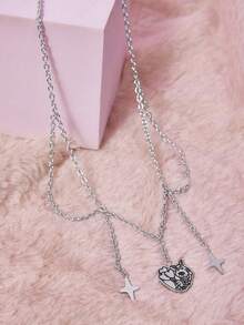 SCOOBY-DOO X SHEIN 银色心形项链，波浪形设计时尚配饰 - 銀色 - 查看 4