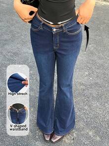 MainGRL Low-Rise 2025 Winter New Slimming Flared Jeans Retro Denim Hot Girl's Leg-Lengthening And Slimming Flared Pants - Dark Wash - View 2